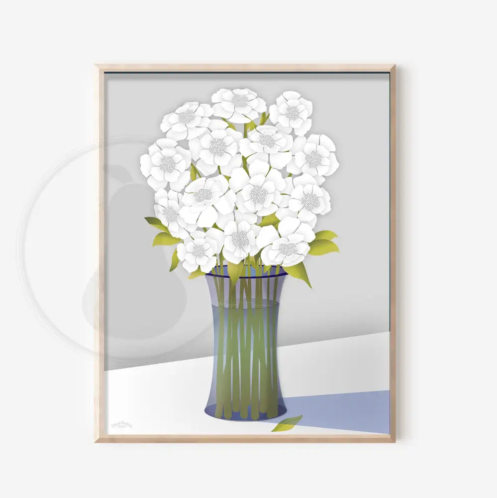 Floral White Bouquet in Glass Vase - White Back Ground - FINE ART PAPER - Green Pear House and Home