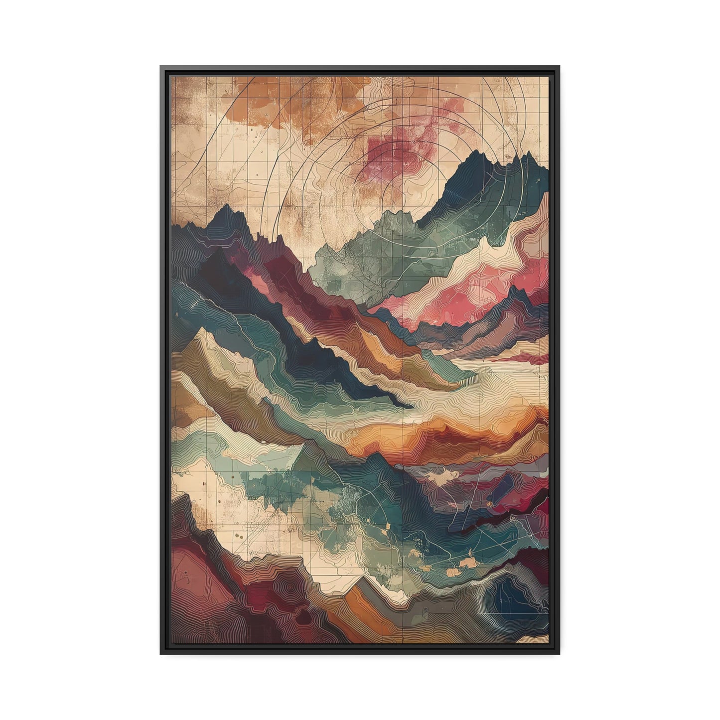 Rugged Mountain Map | Digital Abstract Work of Art | FRAMED CANVAS WRAP
