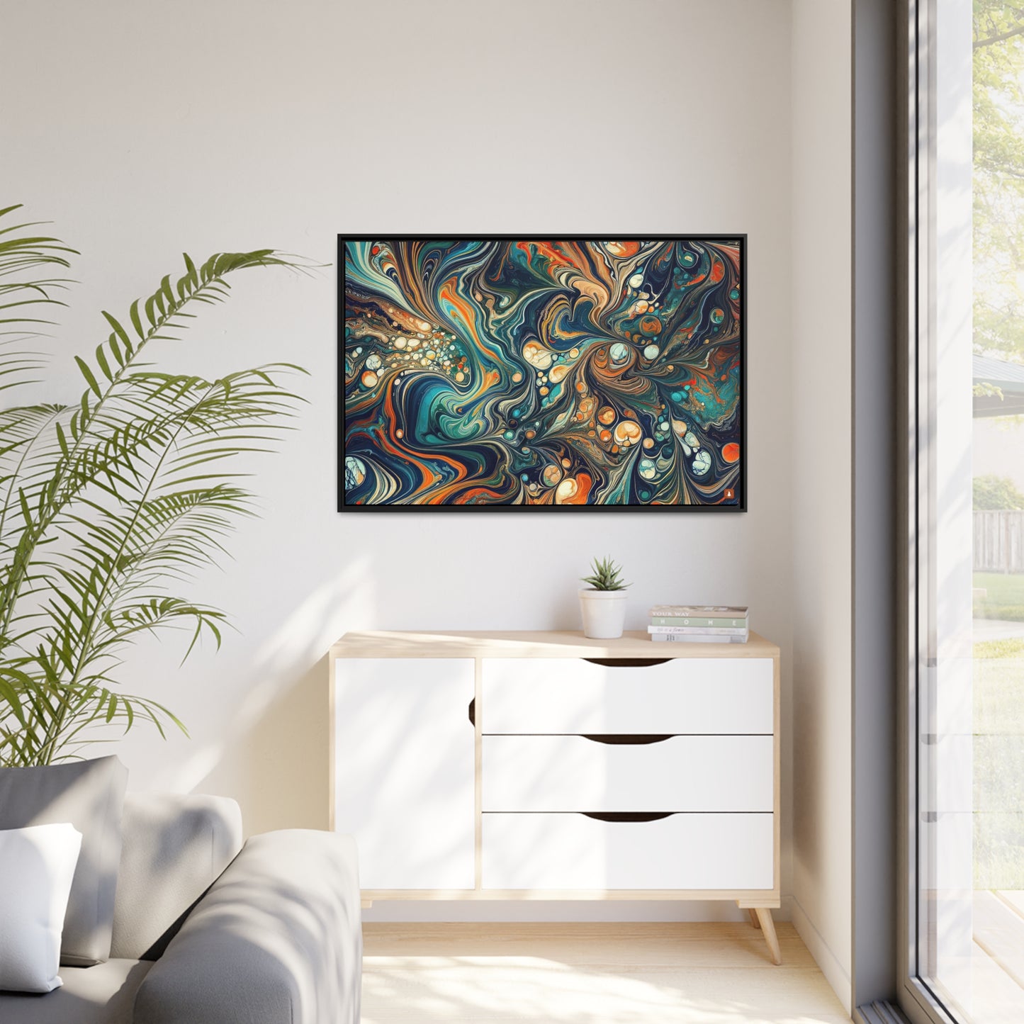 Ocean and Shells | Digital Abstract Work of Art | FRAMED CANVAS WRAP