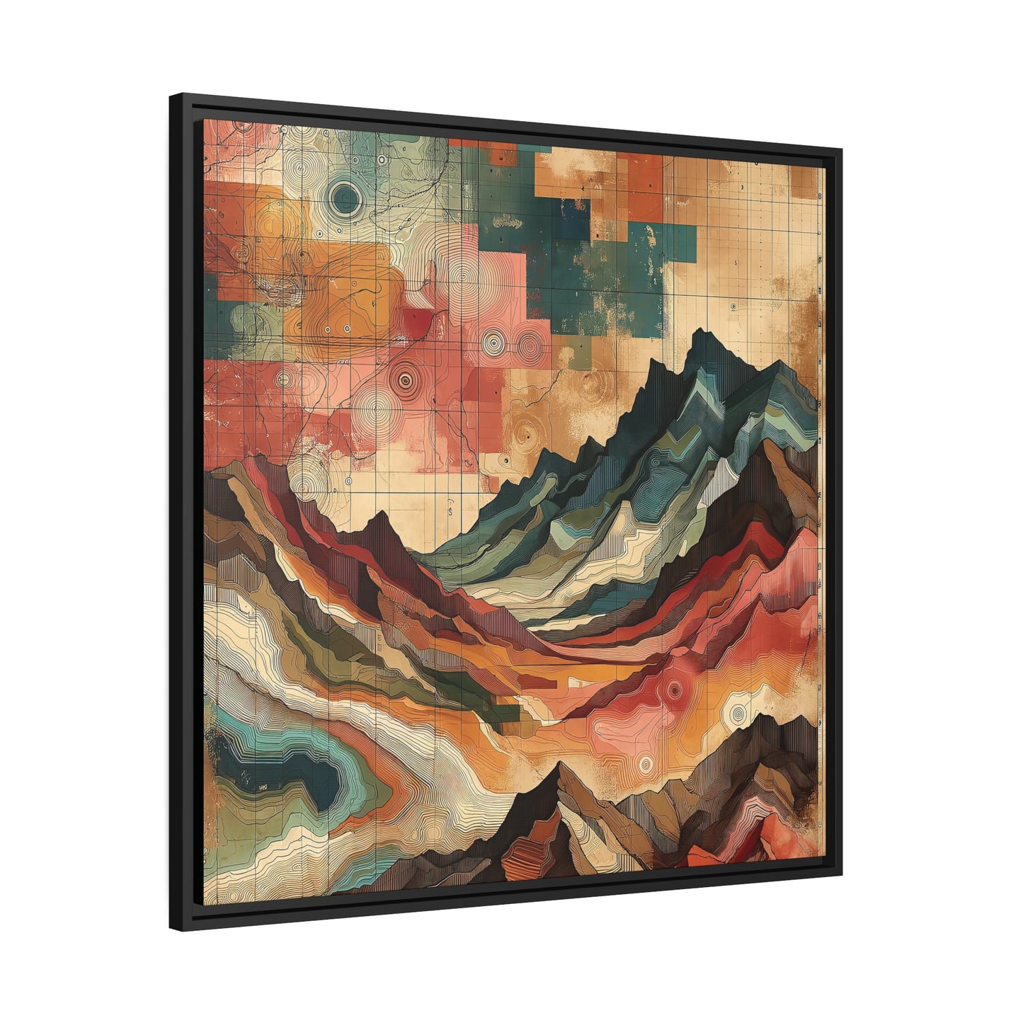 Rugged Mountain Map II | Digital Abstract Work of Art | FRAMED CANVAS WRAP