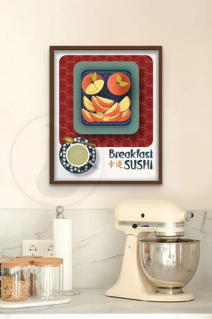 Breakfast Sushi Print Apples 16 X 20 / Royal Red With Pattern Fine Art Matte Museum-Grade Paper