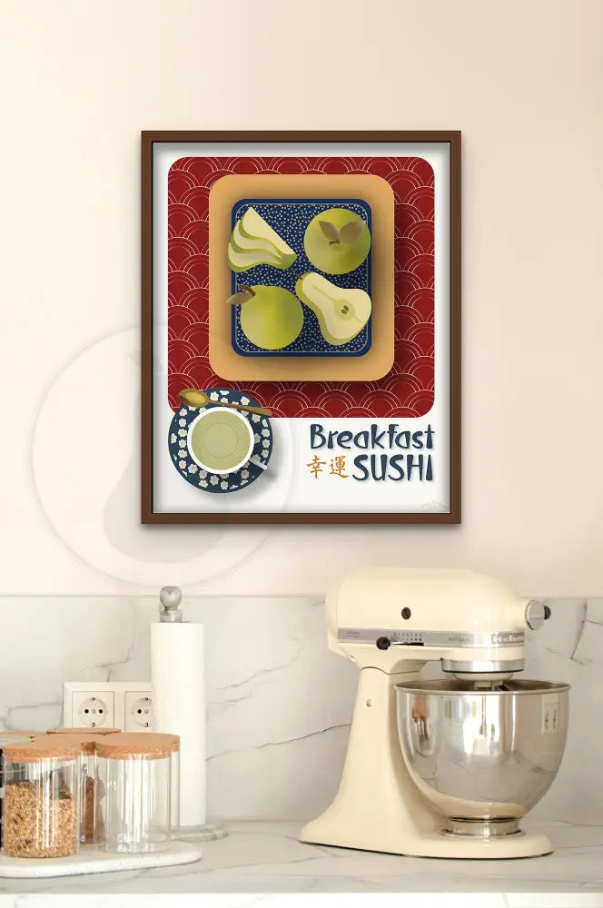 Breakfast Sushi Print Pears 16 X 20 / Royal Red With Pattern Fine Art Matte Museum-Grade Paper