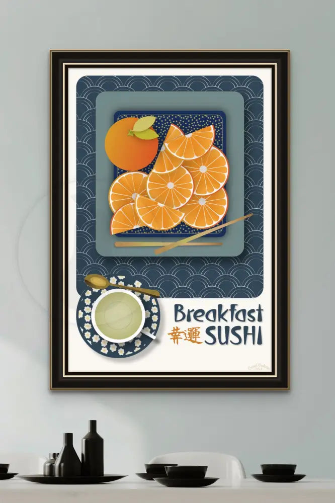 Breakfast Sushi Print Oranges 20 X 30 / Indigo Blue With Pattern Fine Art Matte Museum-Grade Paper