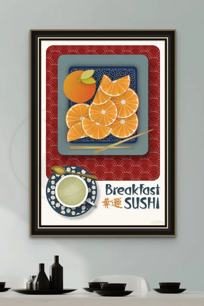 Breakfast Sushi Print Oranges 20 X 30 / Royal Red With Pattern Fine Art Matte Museum-Grade Paper