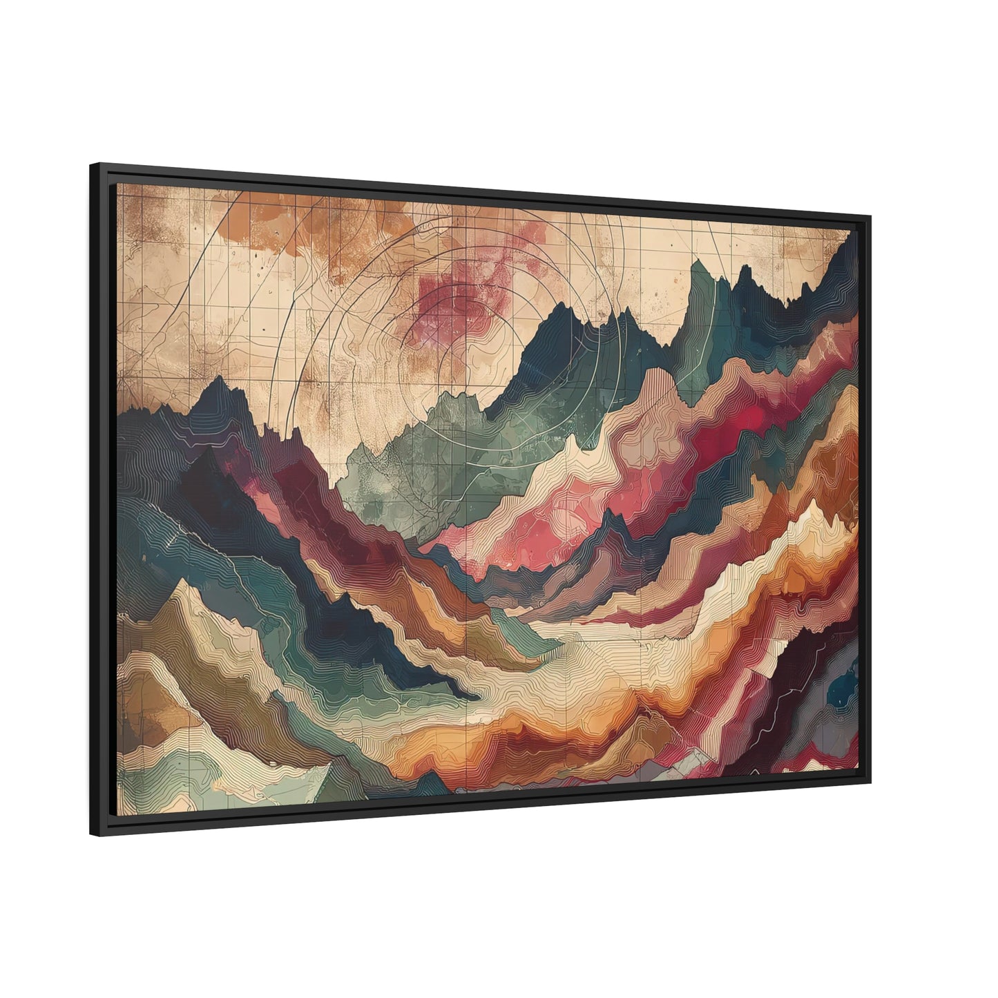 Rugged Mountain Map | Digital Abstract Work of Art | FRAMED CANVAS WRAP