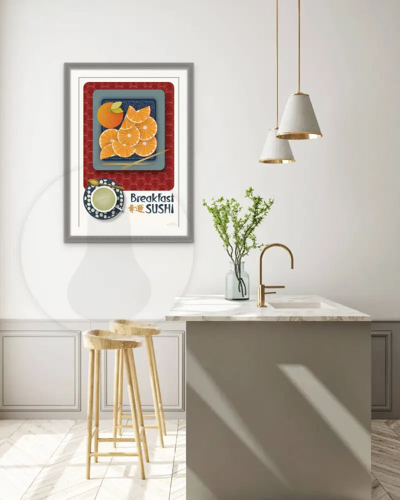Breakfast Sushi Print Oranges 24 X 36 / Royal Red With Pattern Fine Art Matte Museum-Grade Paper