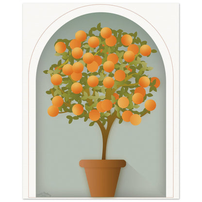 Elegant Orange Tree Topiary Wall Art Blue with White | FINE ART PRINT - Green Pear House and Home