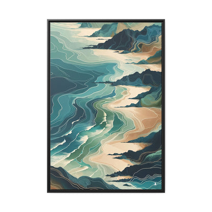 California Ocean Dreaming | Abstract and Nature Inspired Framed Canvas Wall Art Decor | Black Pinewood Frame