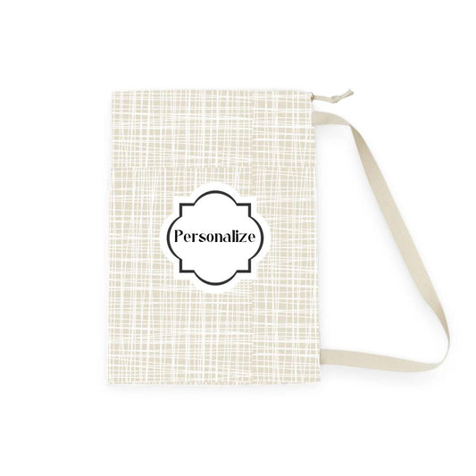 Laundry, Storage, or Camp Bag | L | Grasscloth Pattern | White and Pale Palomino | PERSONALIZE and CUSTOMIZE