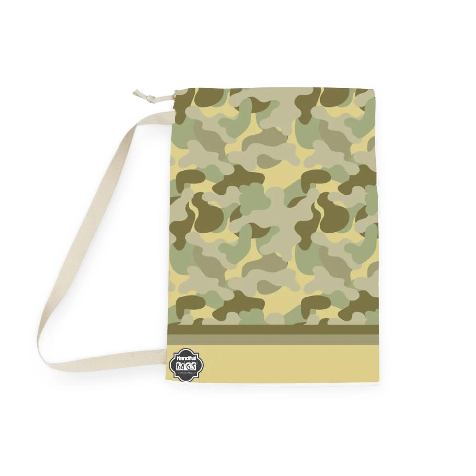 Laundry, Storage, or Camp Bag | Hunting Camouflage Pattern in Light Gold | PERSONALIZE and CUSTOMIZE