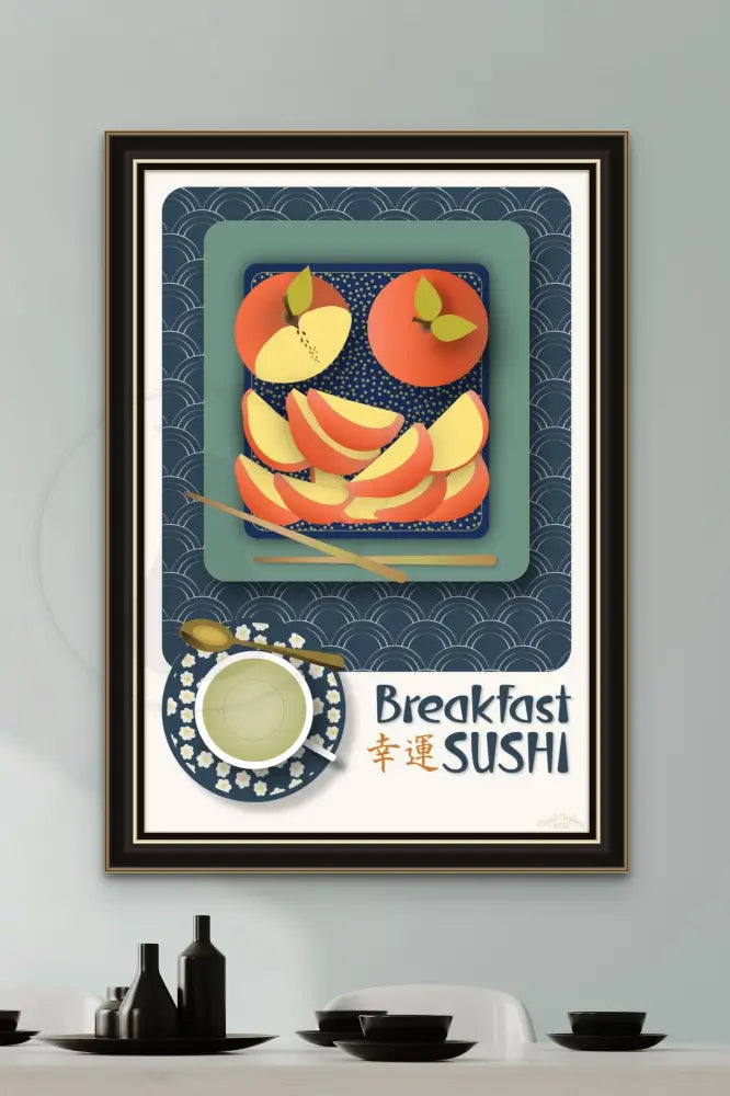 Breakfast Sushi Print Apples 20 X 30 / Indigo Blue With Pattern Fine Art Matte Museum-Grade Paper