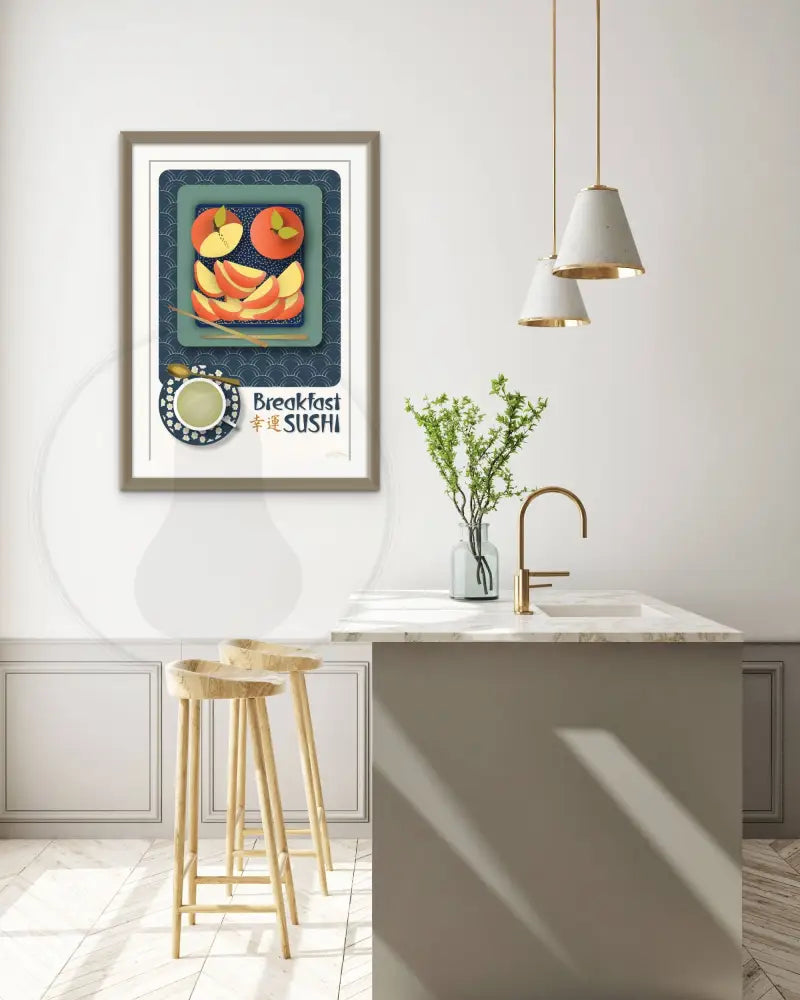 Breakfast Sushi Print Apples 24 X 36 / Indigo Blue With Pattern Fine Art Matte Museum-Grade Paper