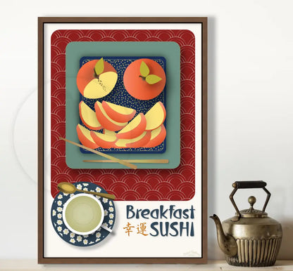 Breakfast Sushi Print Apples 12 X 18 / Royal Red With Pattern Fine Art Matte Museum-Grade Paper