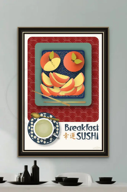 Breakfast Sushi Print Apples 20 X 30 / Royal Red With Pattern Fine Art Matte Museum-Grade Paper