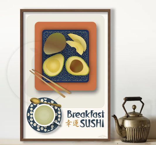 Breakfast Sushi Print Avocado 12 X 18 / Alabaster No Pattern Fine Art Matte Museum-Grade Paper