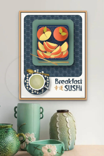 Breakfast Sushi Print Apples 18 X 24 / Indigo Blue With Pattern Fine Art Matte Museum-Grade Paper