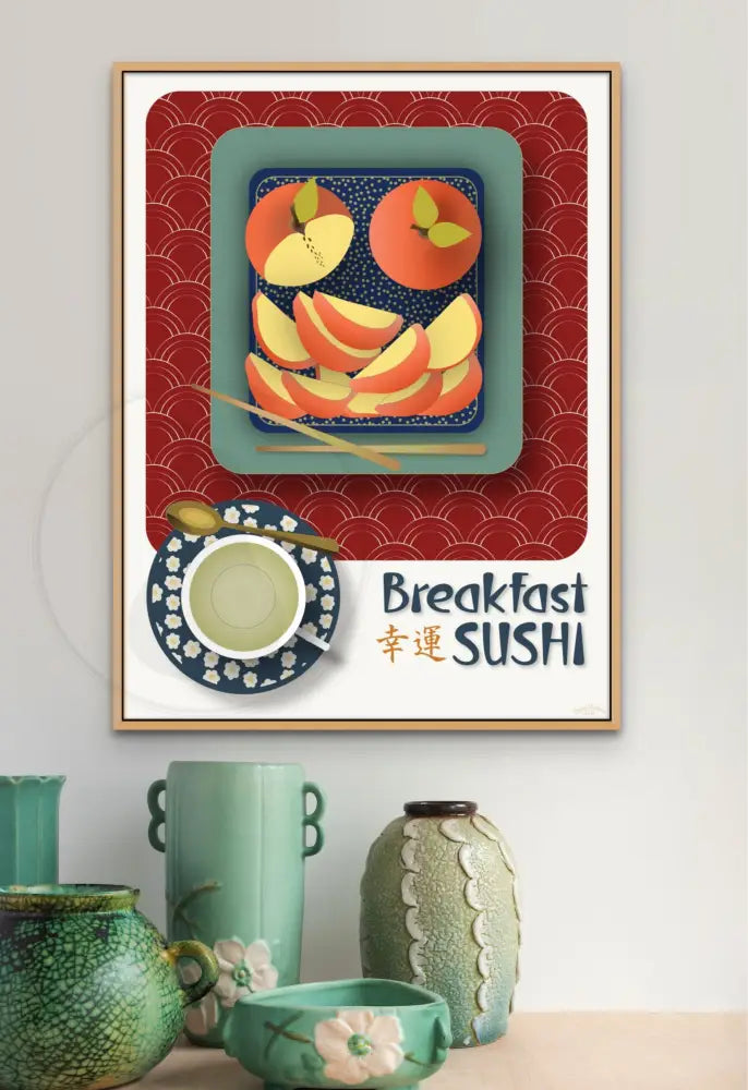 Breakfast Sushi Print Apples 18 X 24 / Royal Red With Pattern Fine Art Matte Museum-Grade Paper