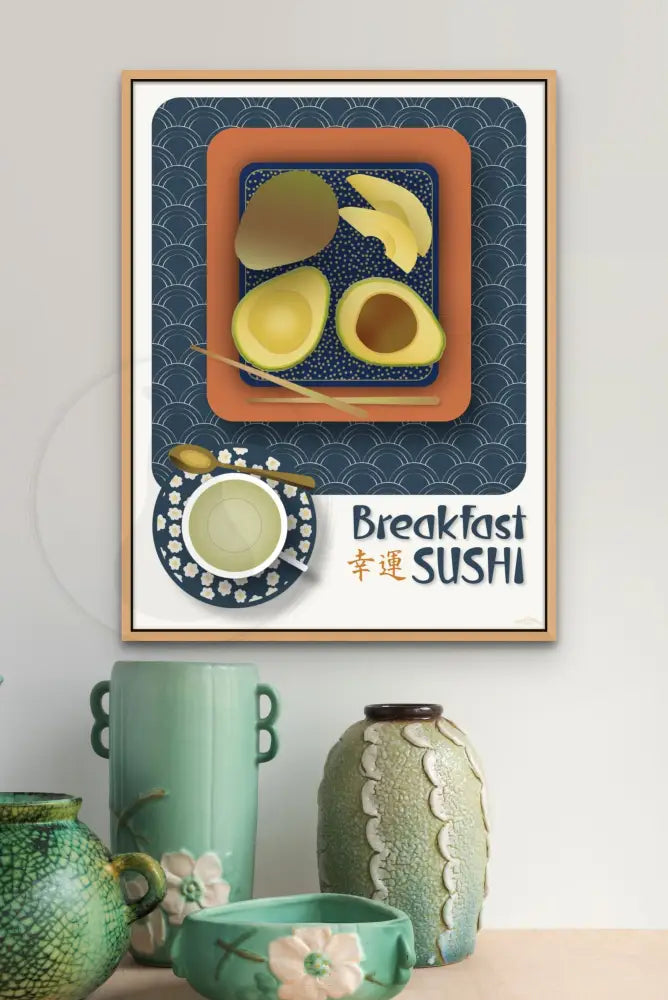 Breakfast Sushi Print Avocado 18 X 24 / Indigo Blue With Pattern Fine Art Matte Museum-Grade Paper