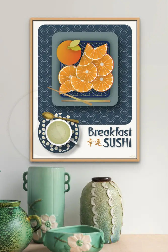 Breakfast Sushi Print Oranges 18 X 24 / Indigo Blue With Pattern Fine Art Matte Museum-Grade Paper