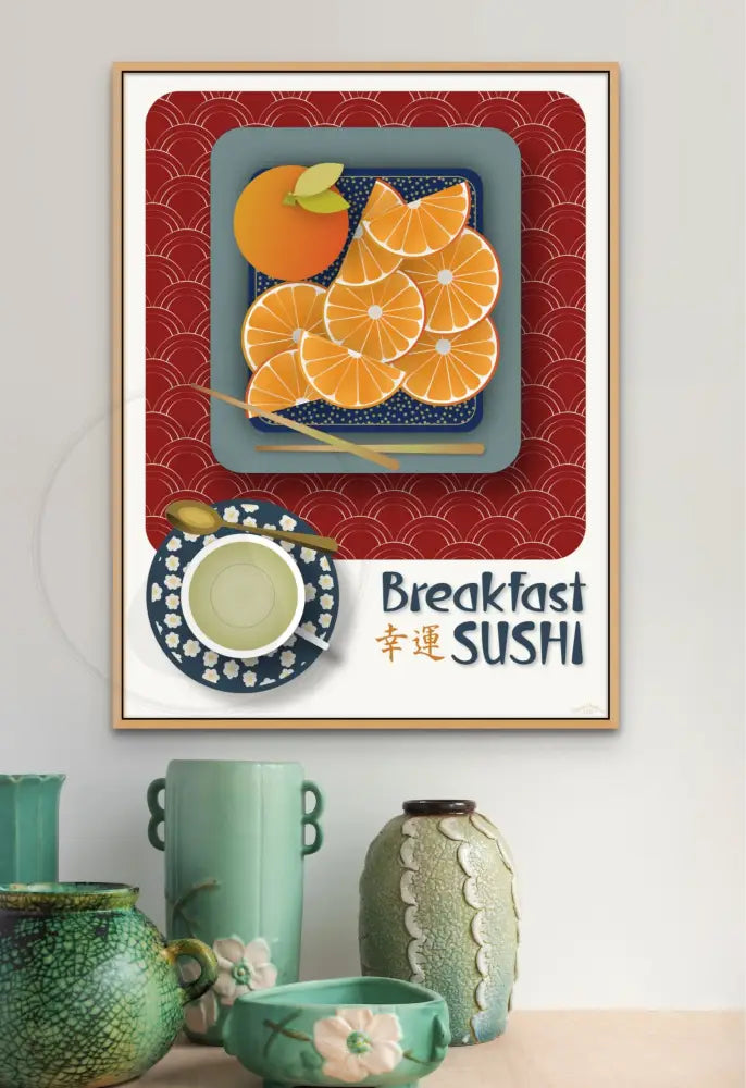 Breakfast Sushi Print Oranges 18 X 24 / Royal Red With Pattern Fine Art Matte Museum-Grade Paper