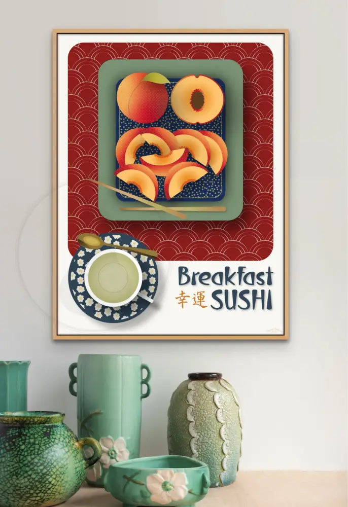 Breakfast Sushi Print Peaches 18 X 24 / Royal Red With Pattern Fine Art Matte Museum-Grade Paper