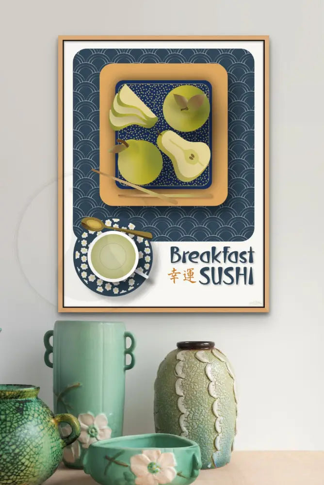 Breakfast Sushi Print Pears 18 X 24 / Indigo Blue With Pattern Fine Art Matte Museum-Grade Paper