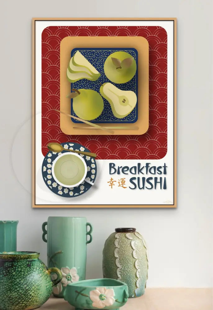 Breakfast Sushi Print Pears 18 X 24 / Royal Red With Pattern Fine Art Matte Museum-Grade Paper
