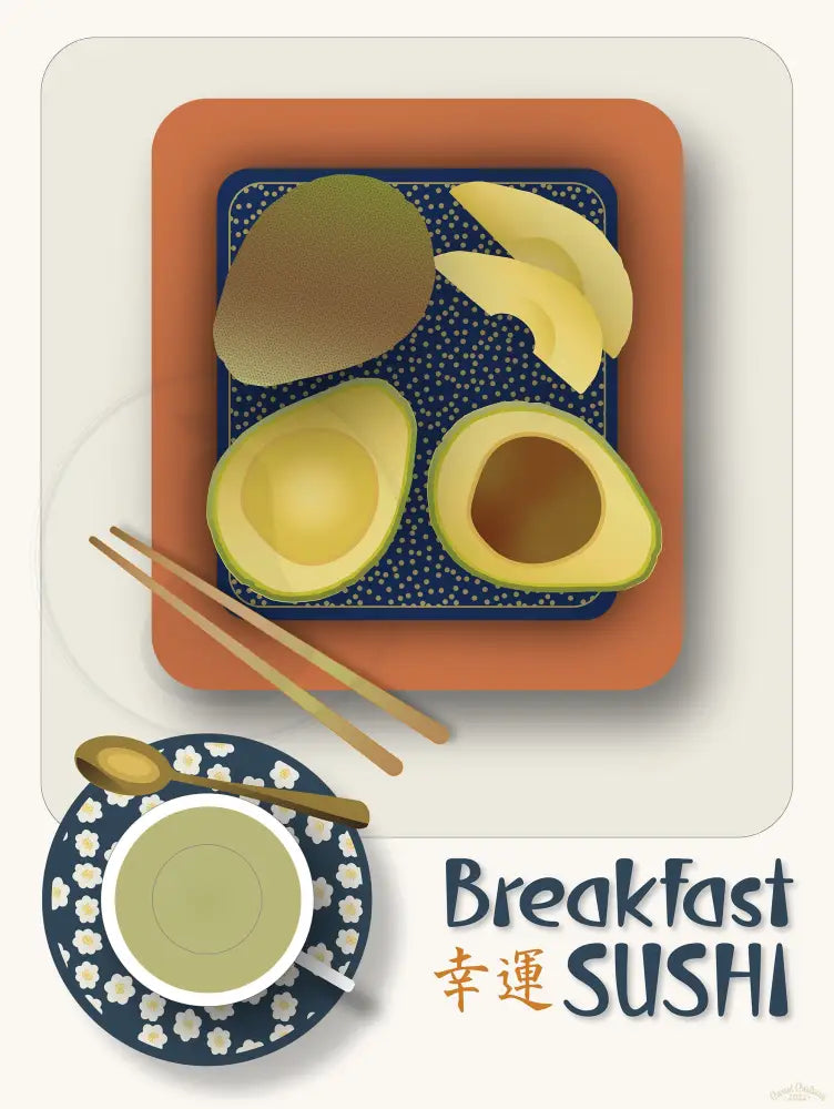 Breakfast Sushi Print Avocado Fine Art Matte Museum-Grade Paper