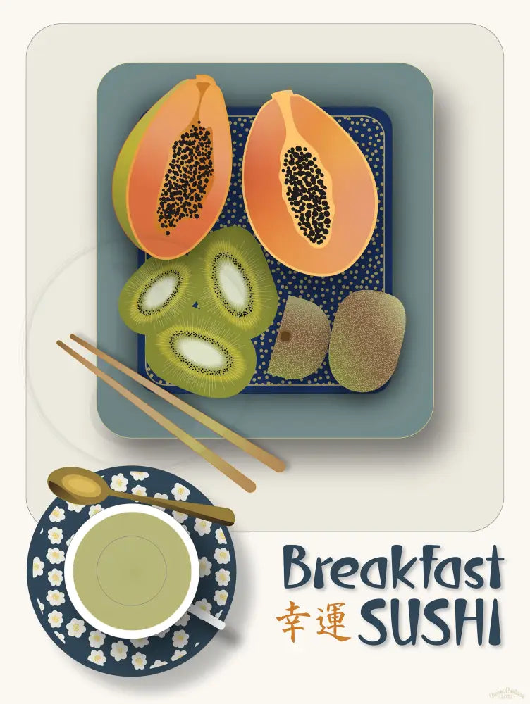 Breakfast Sushi Print Papaya And Kiwi Fine Art Matte Museum-Grade Paper