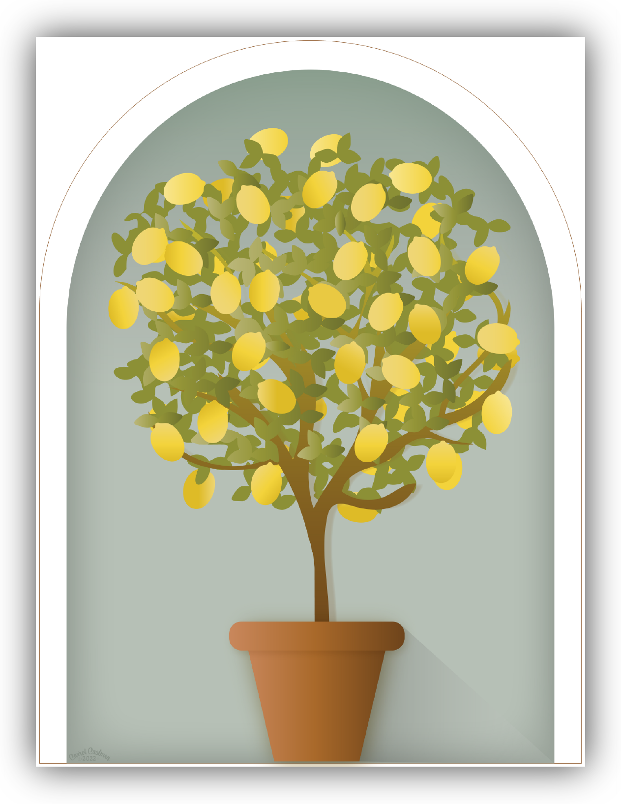 Elegant Lemon Tree Topiary Wall Art Blue with White | FINE ART PRINT - Green Pear House and Home