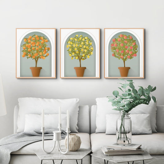 Elegant Topiary Wall Art Set of Three | FINE ART PAPER - Green Pear House and Home