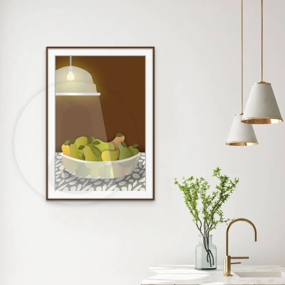 Radiant Harvest Bowl of Pears Wall Art (Brown) / FINE ART PAPER - Green Pear House and Home