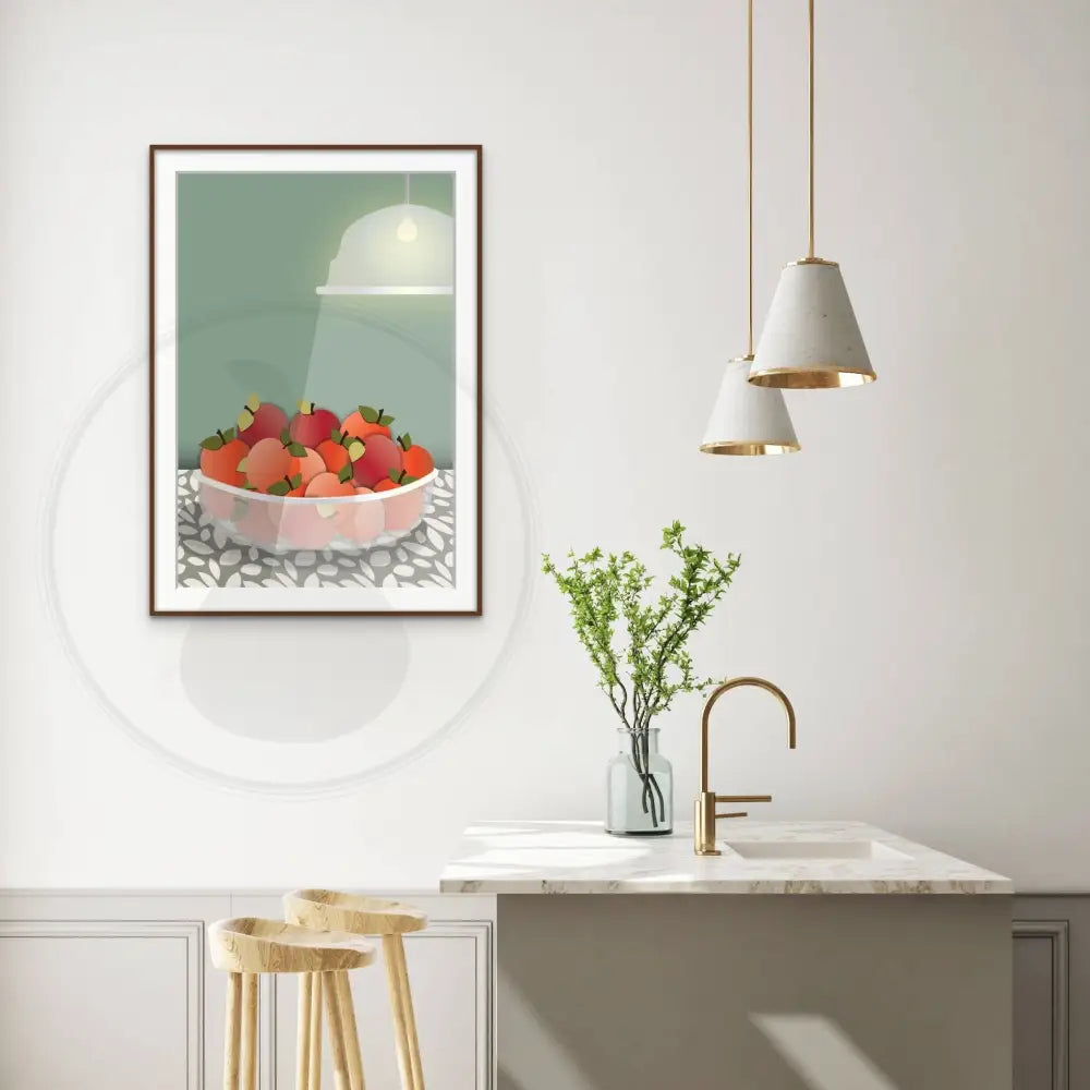Radiant Harvest Bowl of Apples Wall Art (Green) / FINE ART PAPER - Green Pear House and Home