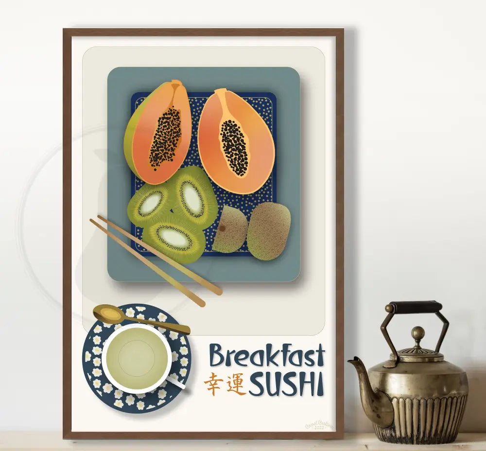 Breakfast Sushi Print Papaya And Kiwi 12 X 18 / Alabaster No Pattern Fine Art Matte Museum-Grade