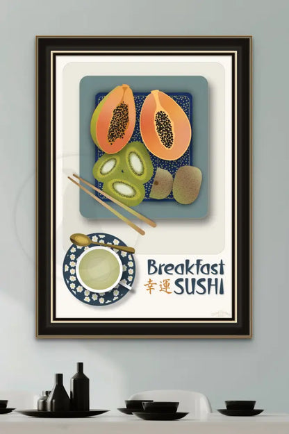 Breakfast Sushi Print Papaya And Kiwi 20 X 30 / Alabaster No Pattern Fine Art Matte Museum-Grade