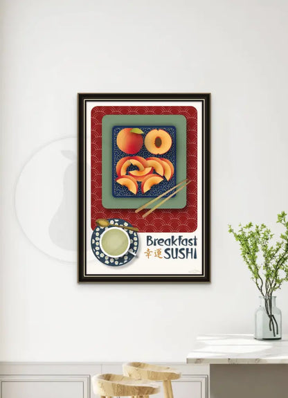 Breakfast Sushi Print Peaches 24 X 36 / Royal Red With Pattern Fine Art Matte Museum-Grade Paper
