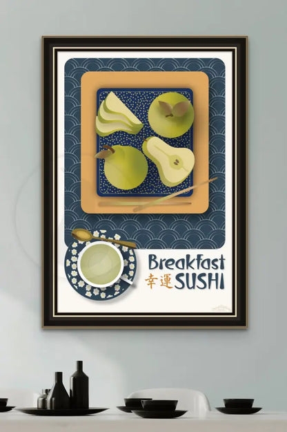 Breakfast Sushi Print Pears 20 X 30 / Indigo Blue With Pattern Fine Art Matte Museum-Grade Paper