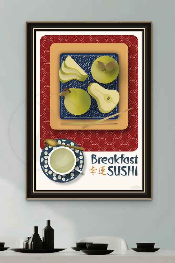 Breakfast Sushi Print Pears 20 X 30 / Royal Red With Pattern Fine Art Matte Museum-Grade Paper