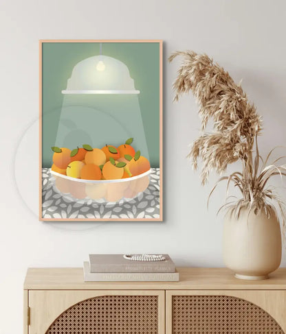 Radiant Harvest Bowl of Oranges Wall Art (Green) / FINE ART PAPER - Green Pear House and Home