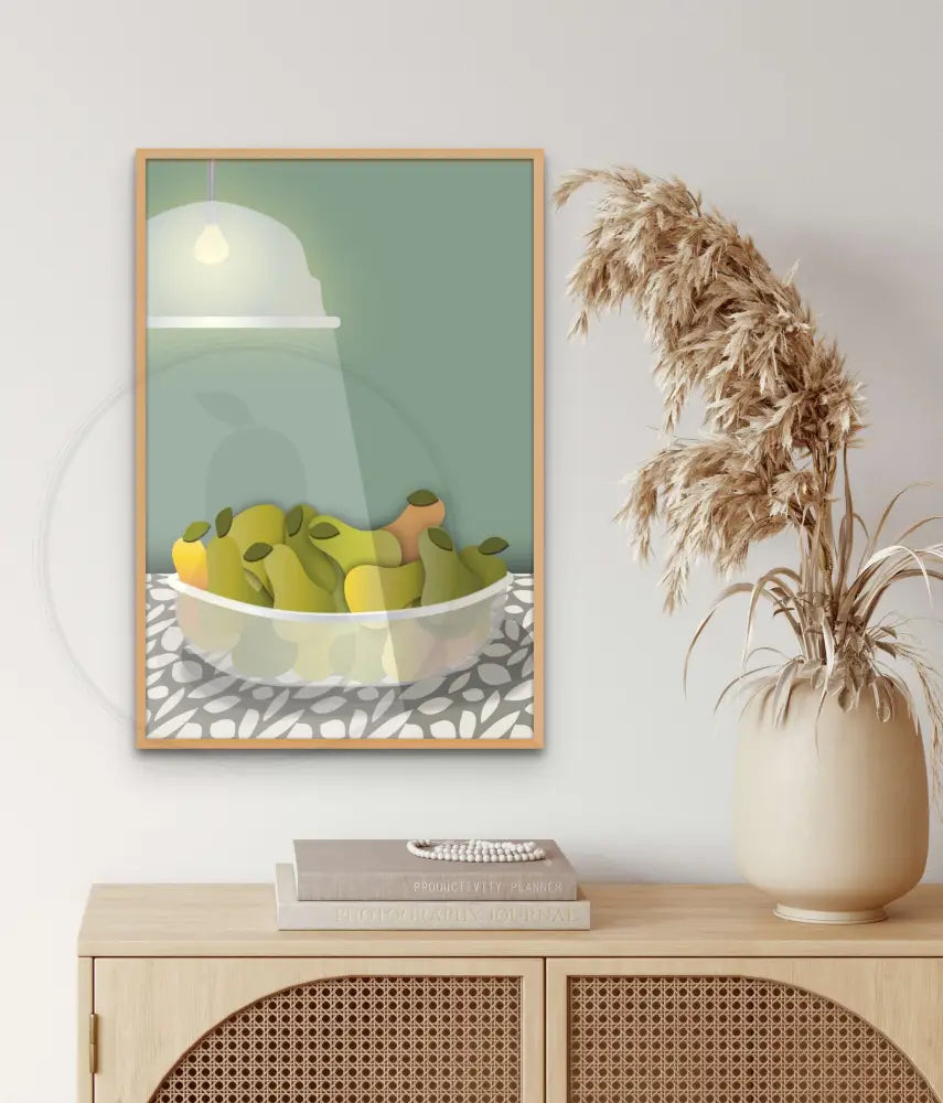 Radiant Harvest Bowl of Pears Wall Art (Green) / FINE ART PAPER - Green Pear House and Home