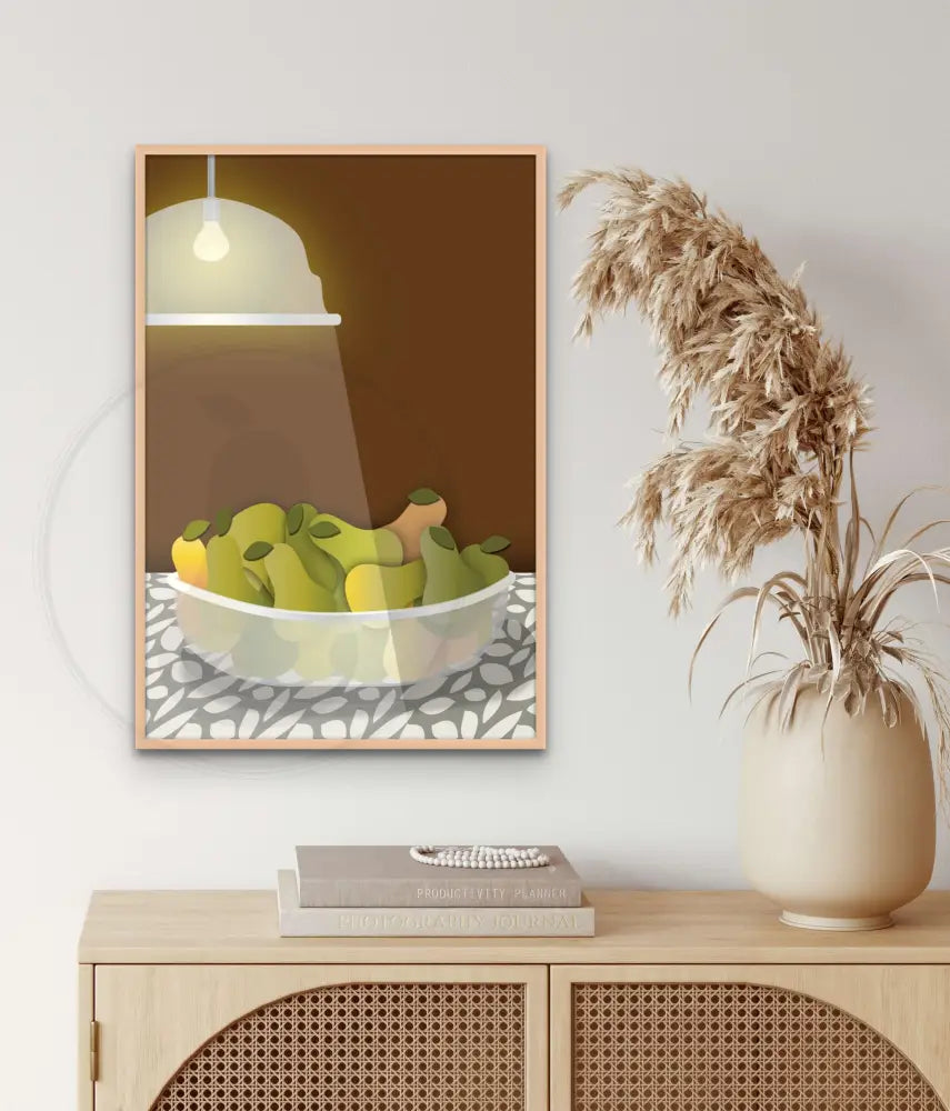 Radiant Harvest Bowl of Pears Wall Art (Brown) / FINE ART PAPER - Green Pear House and Home