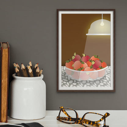 Radiant Harvest Bowl of Apples | Fine Art Print Wall Decor | Umber Background