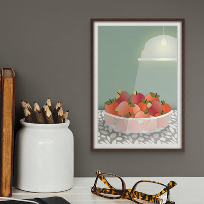 Radiant Harvest Bowl of Apples | Fine Art Print Wall Decor | Sage Green Background