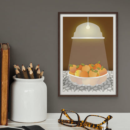 Radiant Harvest Bowl of Oranges | Fine Art Print Wall Decor | Umber Background