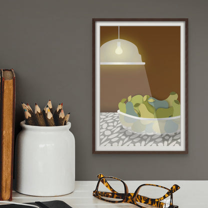 Radiant Harvest Bowl of Pears | Fine Art Print Wall Decor | Umber Background