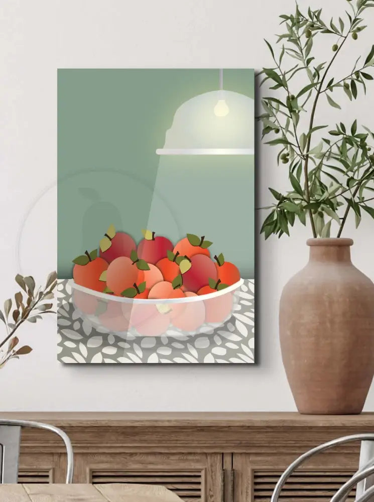 Radiant Harvest Bowl of Apples Wall Art (Green) / CANVAS PRINT - Green Pear House and Home