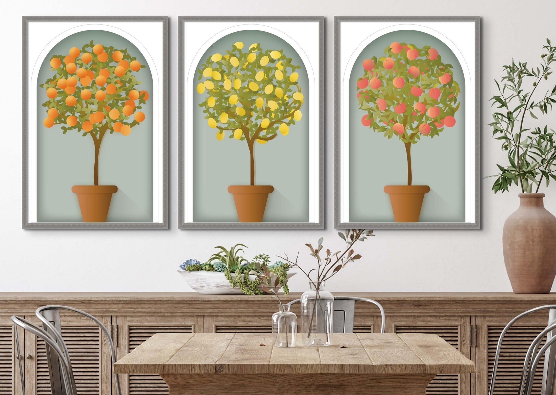 Topiary Wall Art - Set of 3 - Lemon Tree, Orange Tree, Peach Tree | Green Pear House and Home