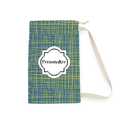Laundry, Storage, or Camp Bag | D | Grasscloth Pattern | Melange Green - Nautical Blue | PERSONALIZE and CUSTOMIZE